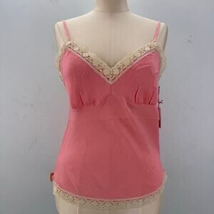 NWT Gold Hawk Silk Lace Cami Tank Top Y2K sz Large Coral Coquette Romantic Beach